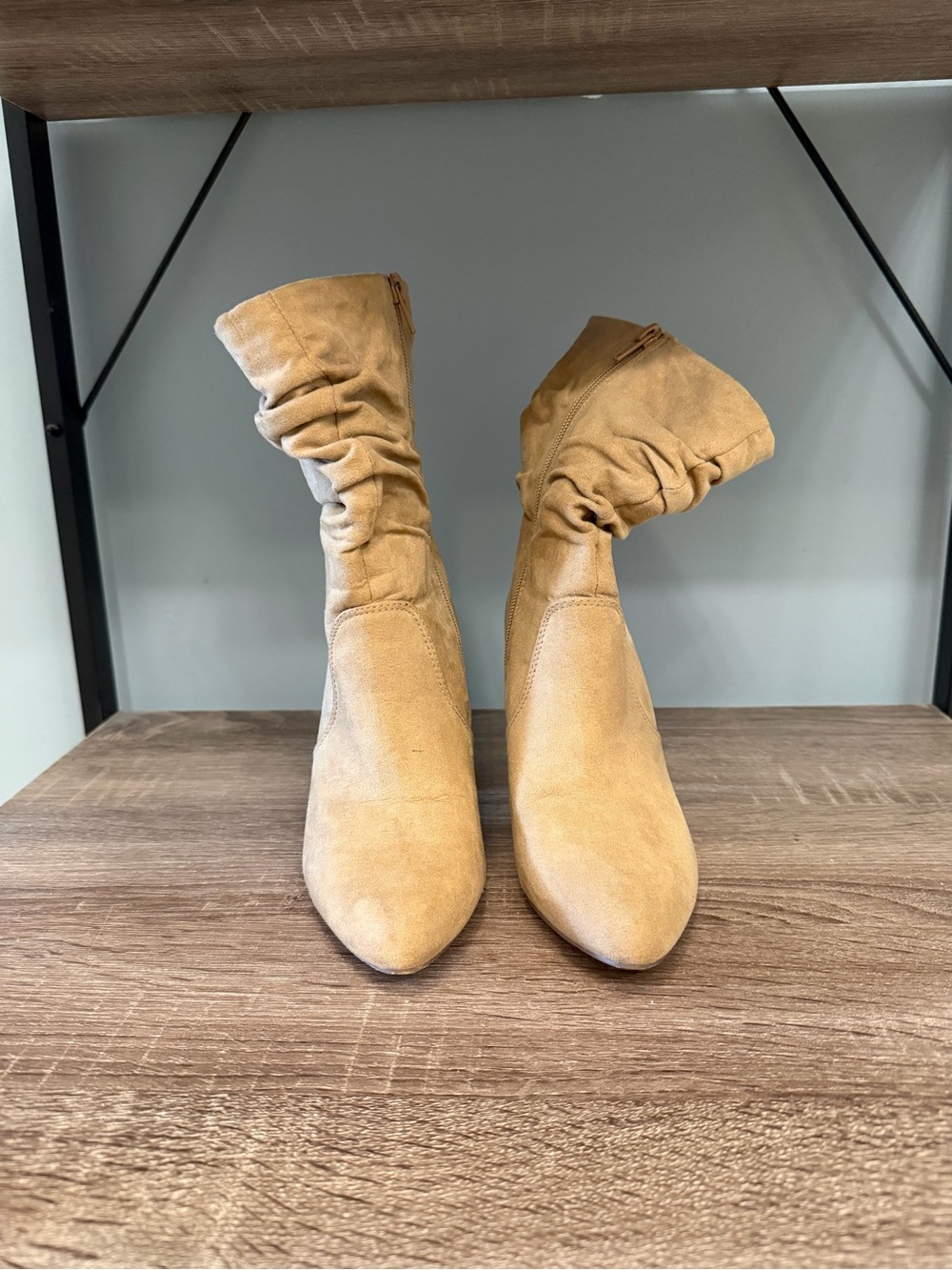 JustFab Camel Suede Slouch Ankle Boots